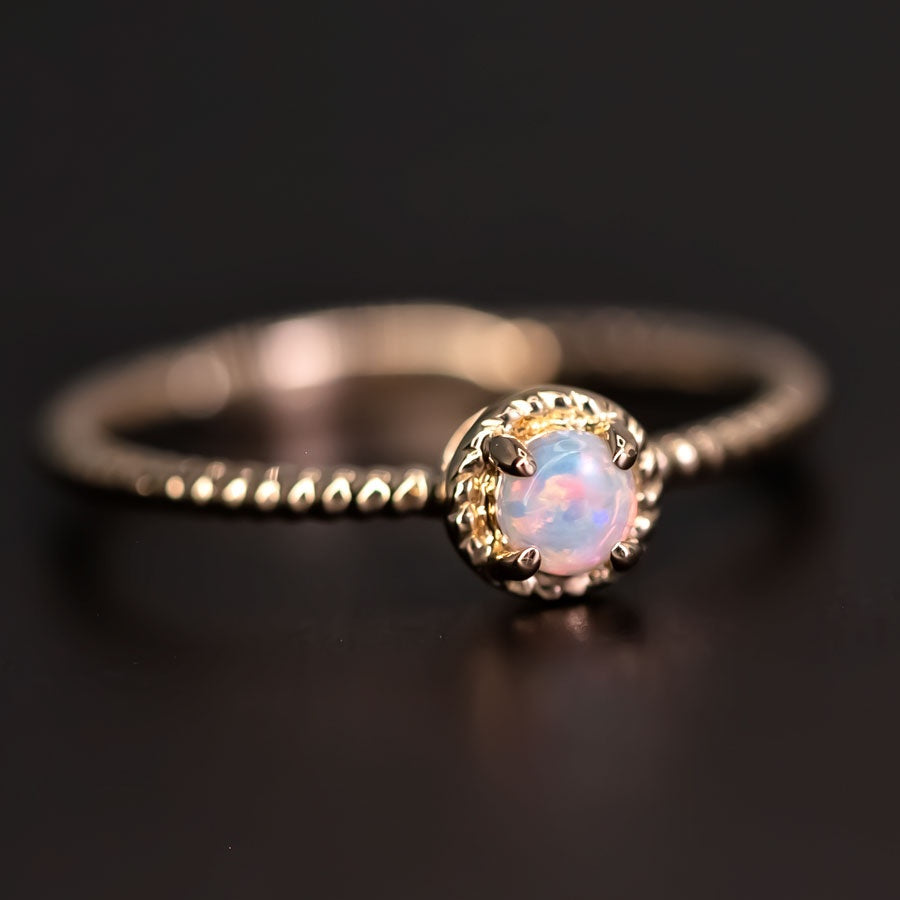 Twisted Band Round Australian Solid Opal Ring in 14K Yellow Gold