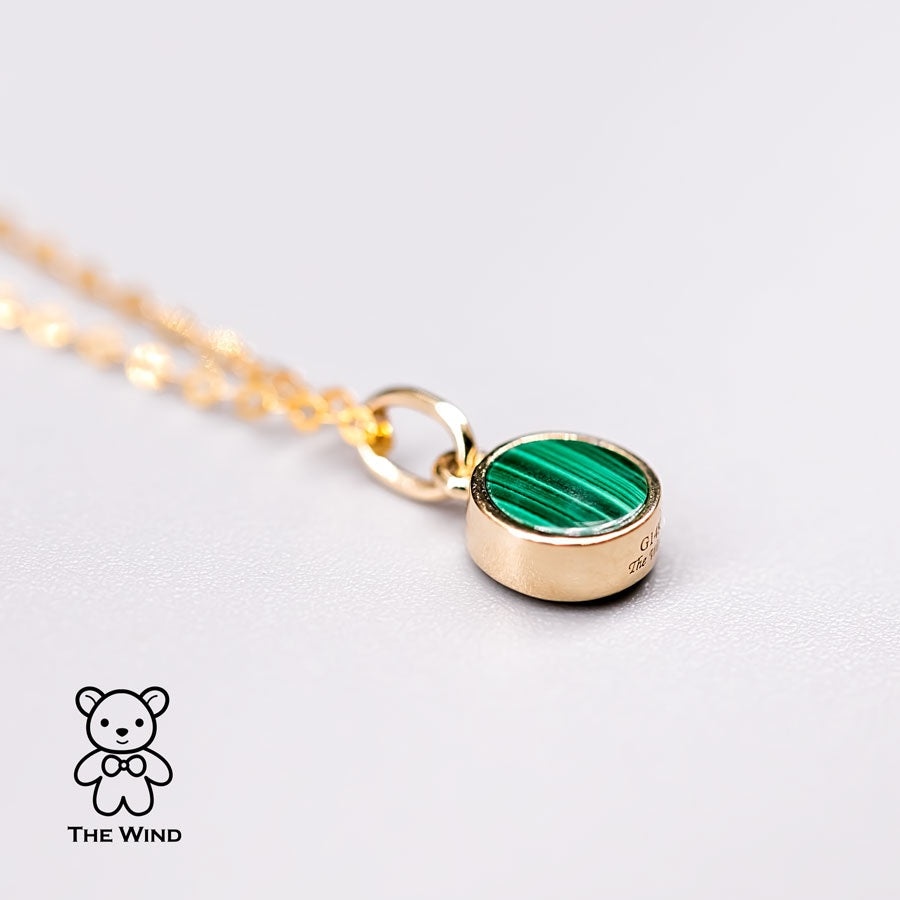 Two-Side Australian Doublet Opal & Malachite Round Pendant Necklace 14K Yellow Gold