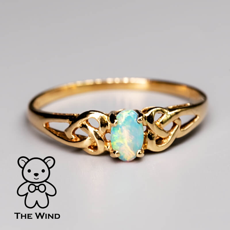 Vintage Inspired Australian Solid Opal Engagement Wedding Ring 14K Gold