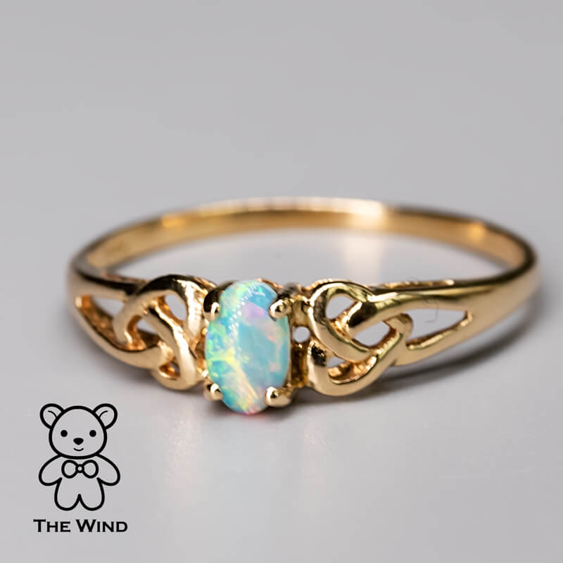 Vintage Inspired Australian Solid Opal Engagement Wedding Ring 14K Gold