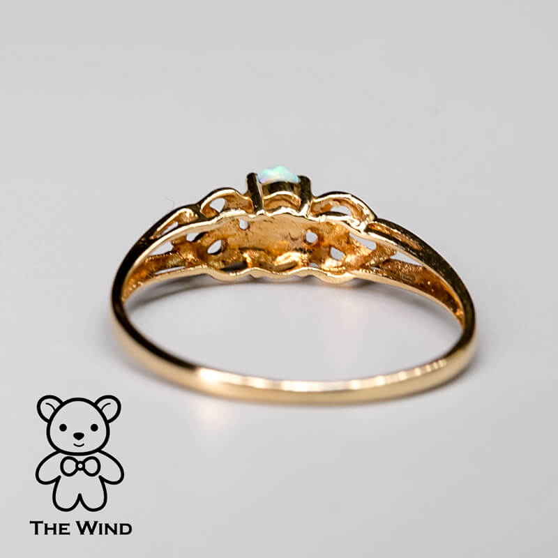 Vintage Inspired Australian Solid Opal Engagement Wedding Ring 14K Gold