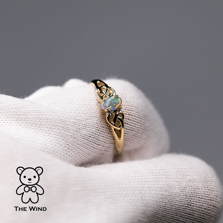 Vintage Inspired Australian Solid Opal Engagement Wedding Ring 14K Gold