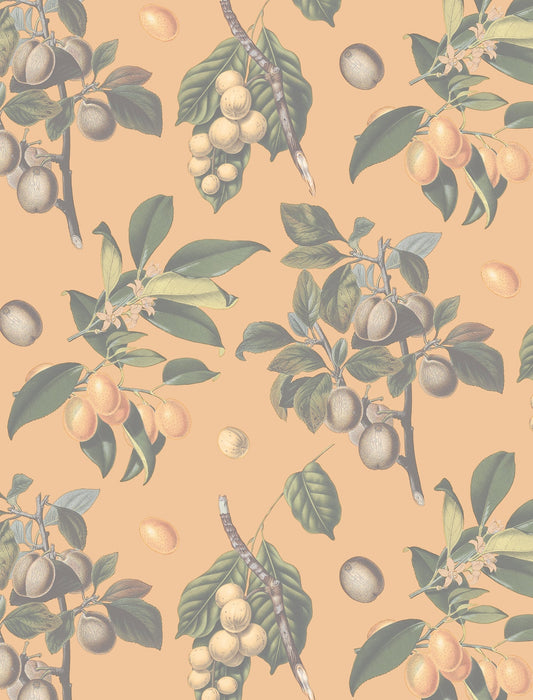 Muted Vintage Orchard Wallpaper, orange