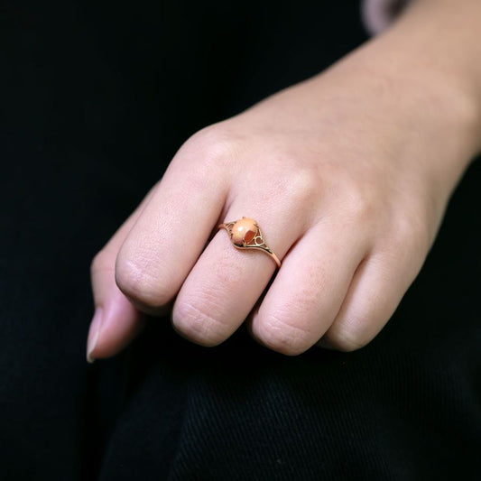 Vintage Inspired Egg Fire Opal Engagement Ring 14K Yellow Gold