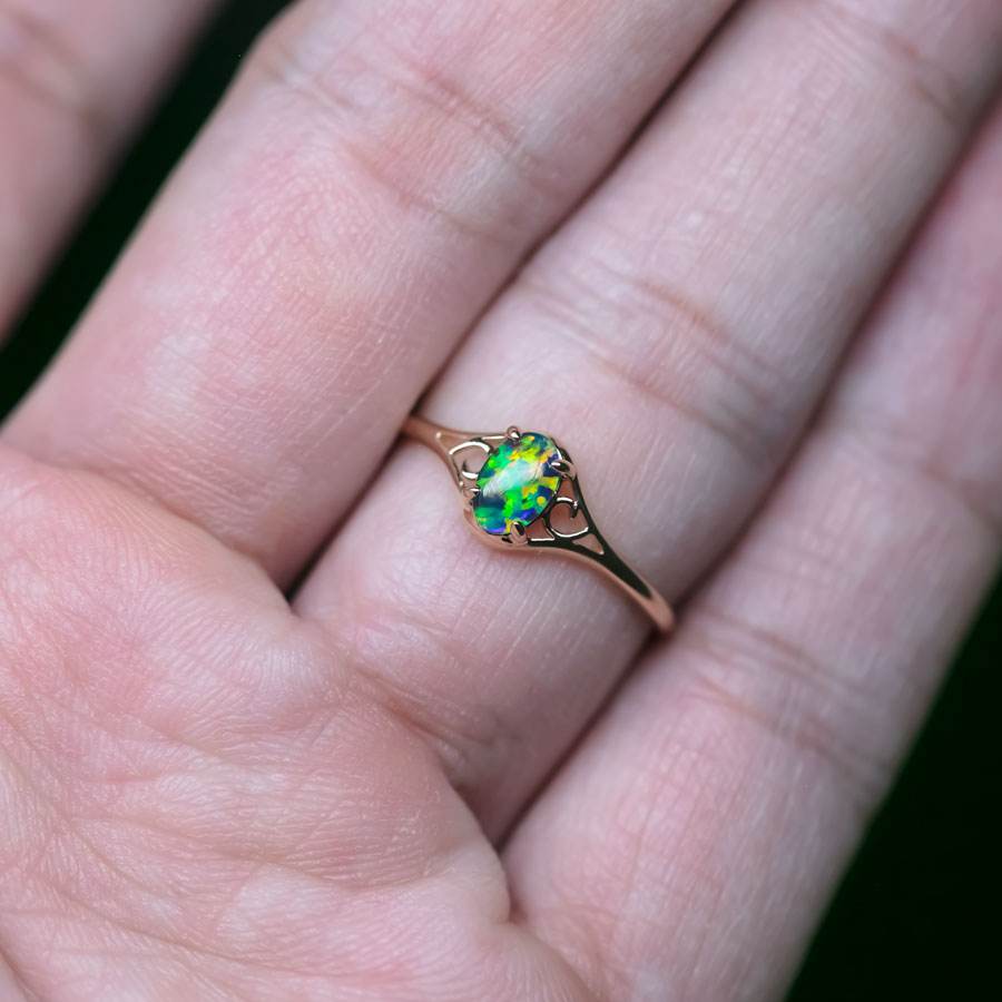 Vintage Inspired Oval Triplet Opal Engagement Ring 18K Yellow Gold