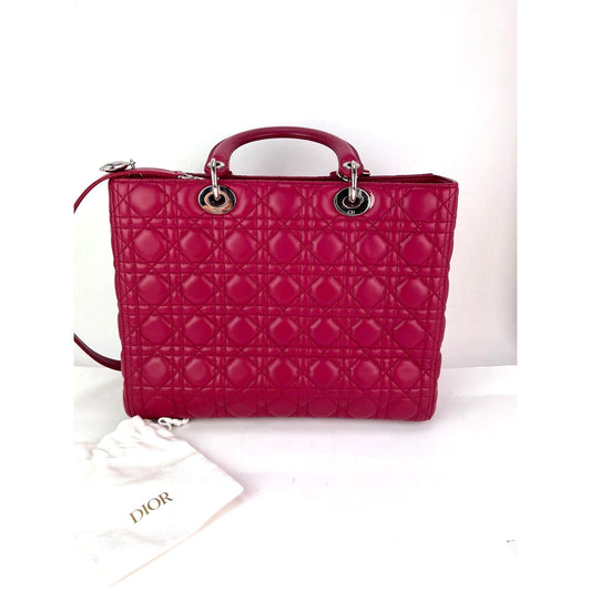 Christian Dior Lambskin Cannage Large Red Lady Dior Shoulder Bag