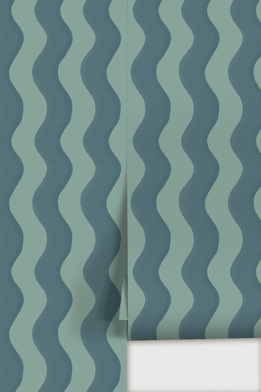 Ziggy Stripe Wallpaper, blue and light teal