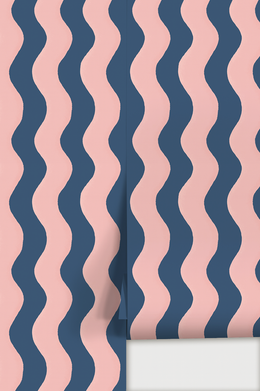 Ziggy Stripe Wallpaper, blue and pink