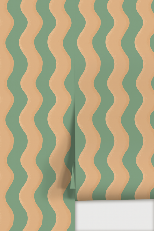 Ziggy Stripe Wallpaper, teal and apricot