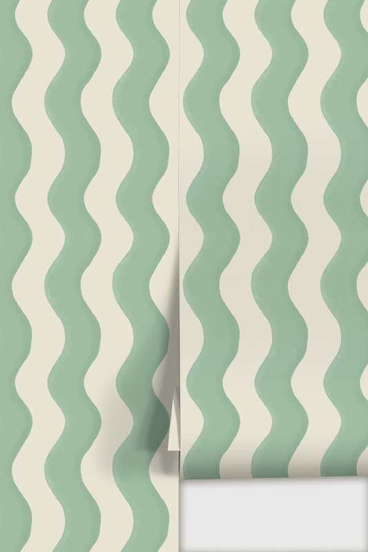 Ziggy Stripe Wallpaper, white and mint