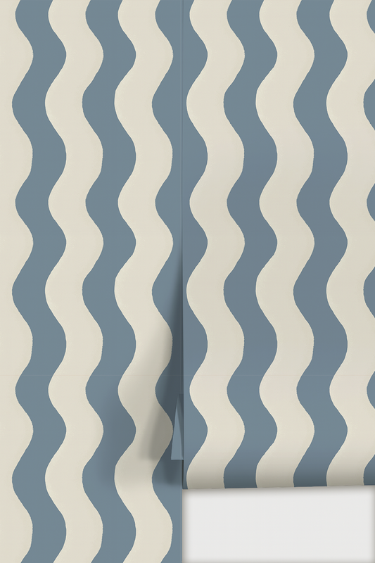 Ziggy Stripe Wallpaper, white and periwinkle