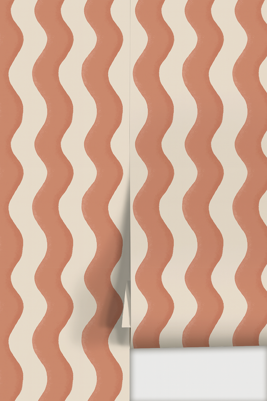Ziggy Stripe Wallpaper, white and terra cotta