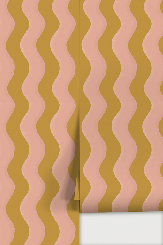 Ziggy Stripe Wallpaper, yellow and pink