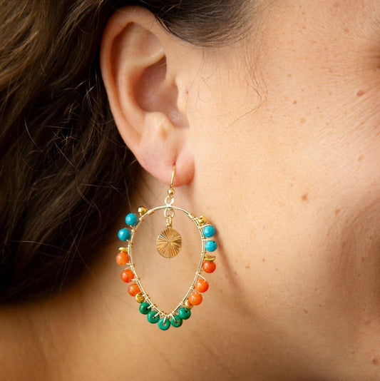 Apricot Teals Multicolor Golden Statement Earrings