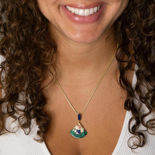 Art Deco Colorful Inlay Golden Pendant Necklace