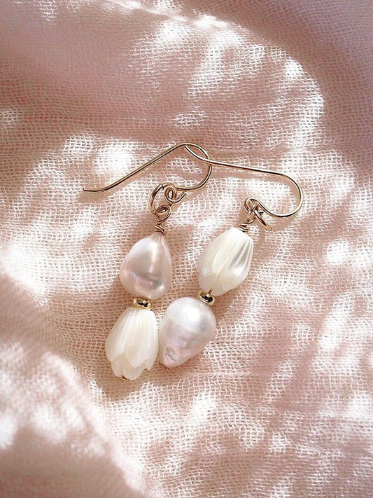 Asymmetrical Pikake & Pearl Earrings - Huali