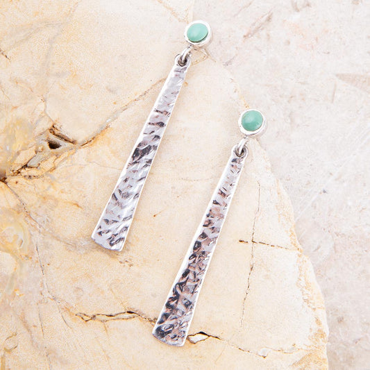 Aztec Blue Turquoise and Sterling Silver Linear Drop Earrings