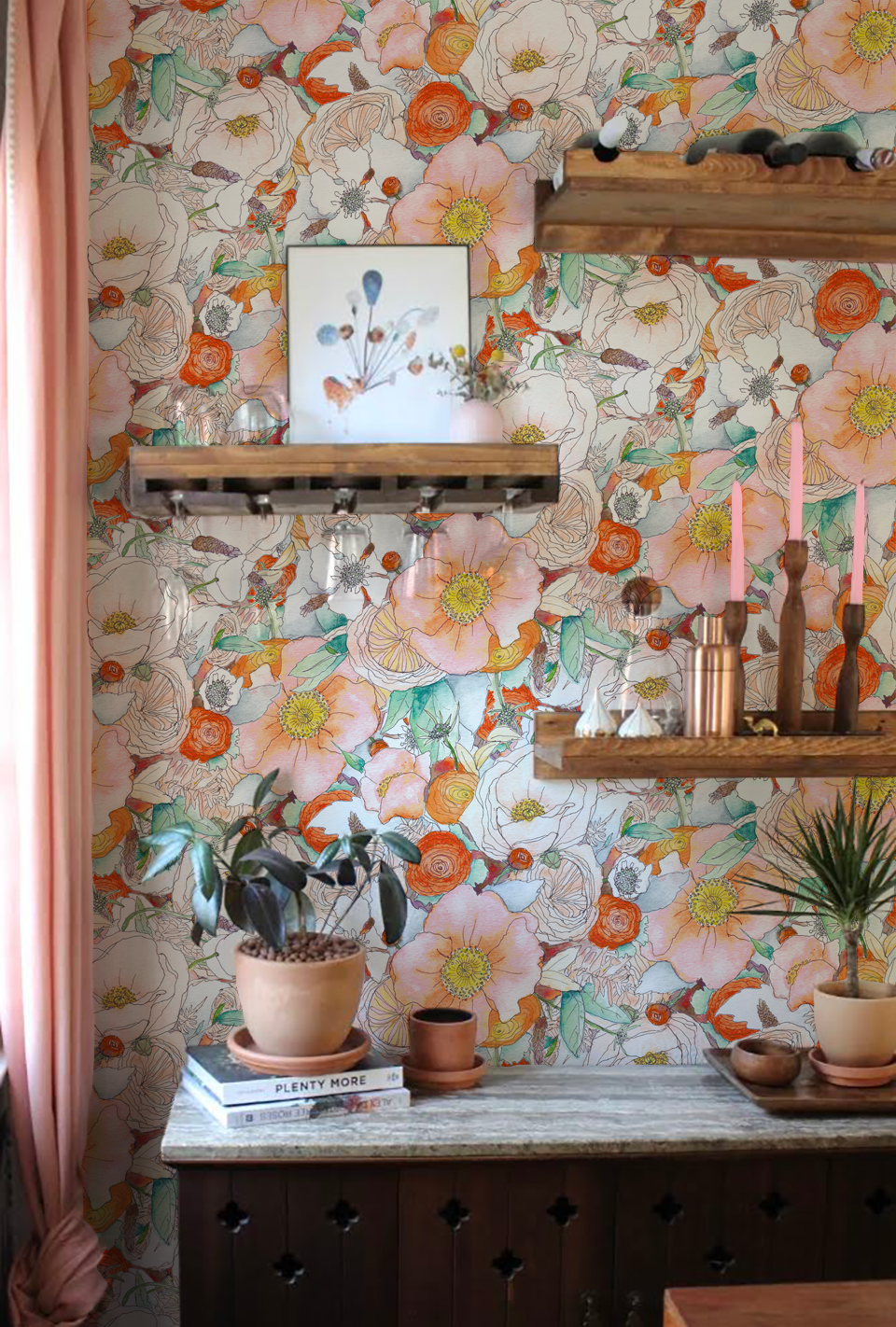 Floral Reverie Wallpaper, orange