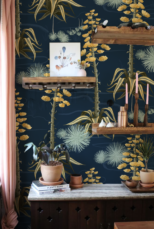 Agave Valley Wallpaper, navy