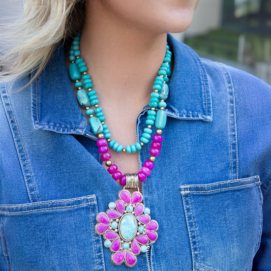 Barcelona Pink Agate Cross Golden Pendant Necklace