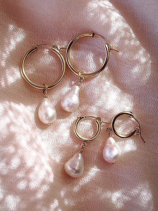 Baroque Pearl Latch Hoop Earrings - Kēhau