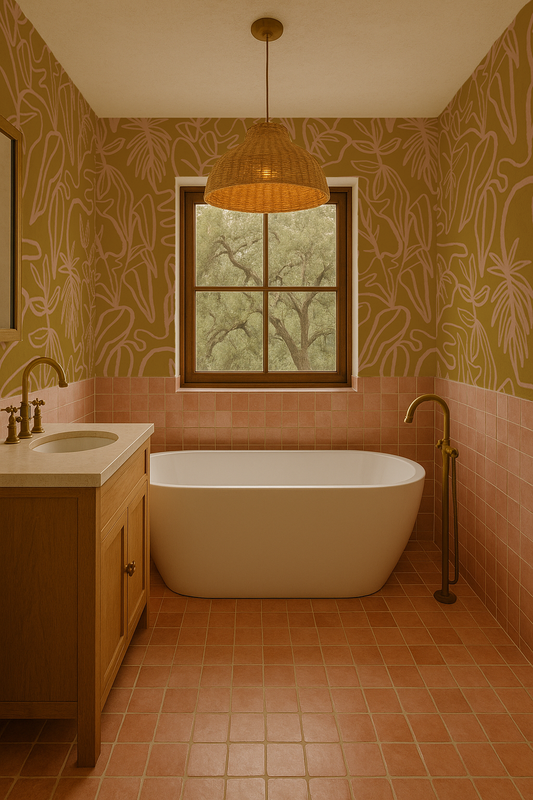 Inked Foliage Wallpaper, mustard and peach