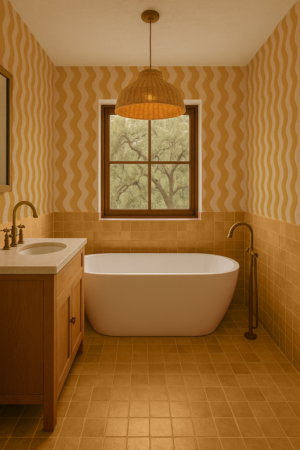 Ziggy Stripe Wallpaper, light apricot and mustard