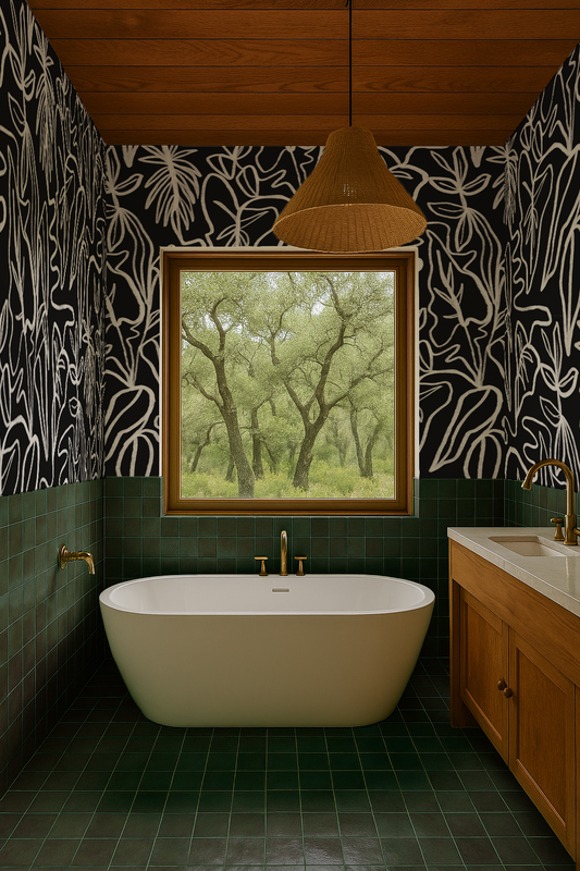 Inked Foliage Wallpaper, black and white