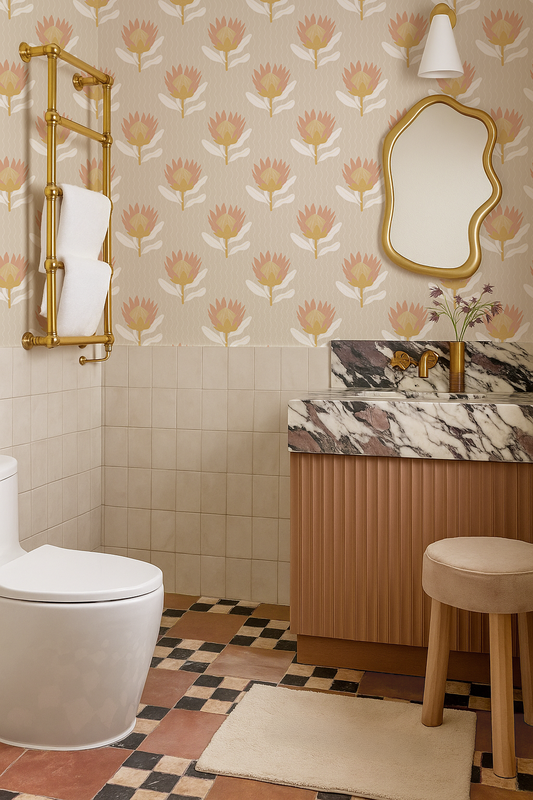 King Protea Wallpaper, tan and light coral