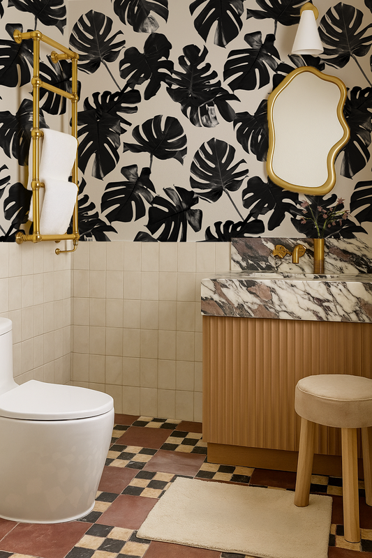 Monstera Leaf Wallpaper, black & off-white