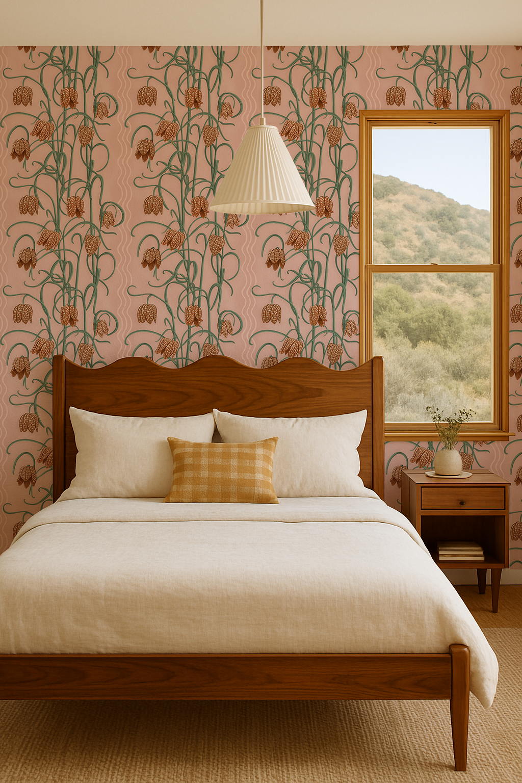 Campanas Wallpaper, dusty pink & orange