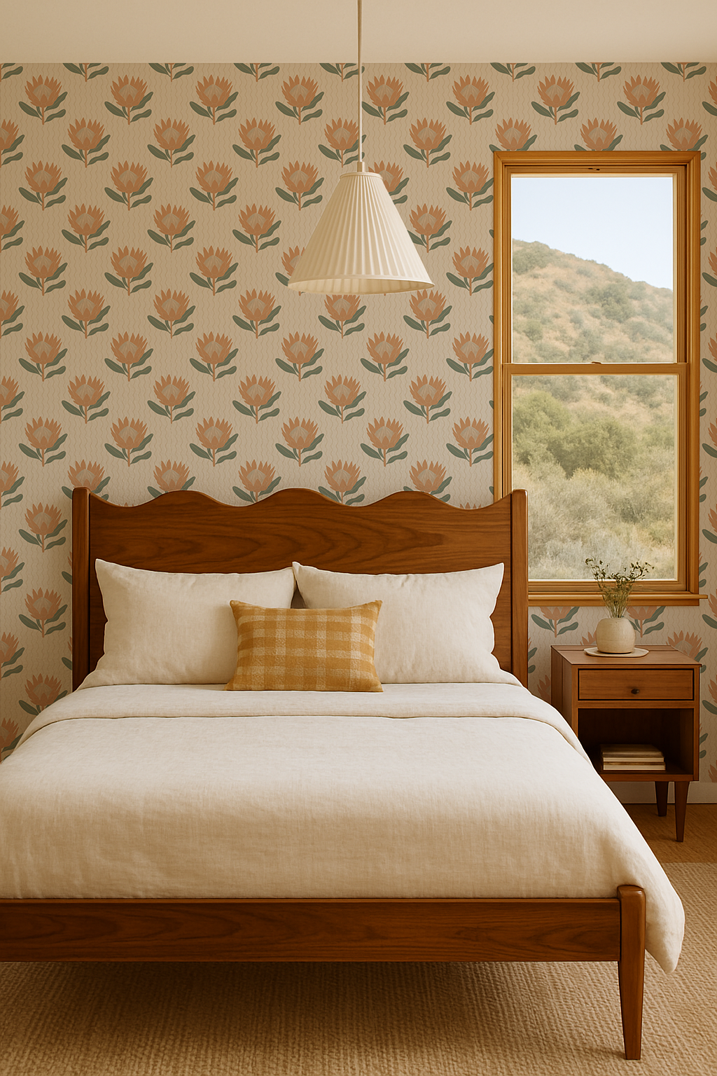 King Protea Wallpaper, neutral and apricot