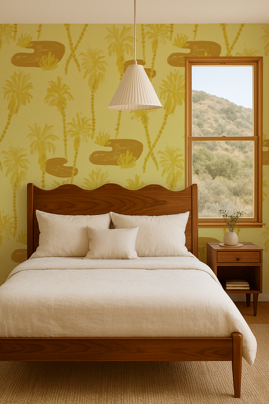 Palm Oasis Wallpaper, lemon yellow