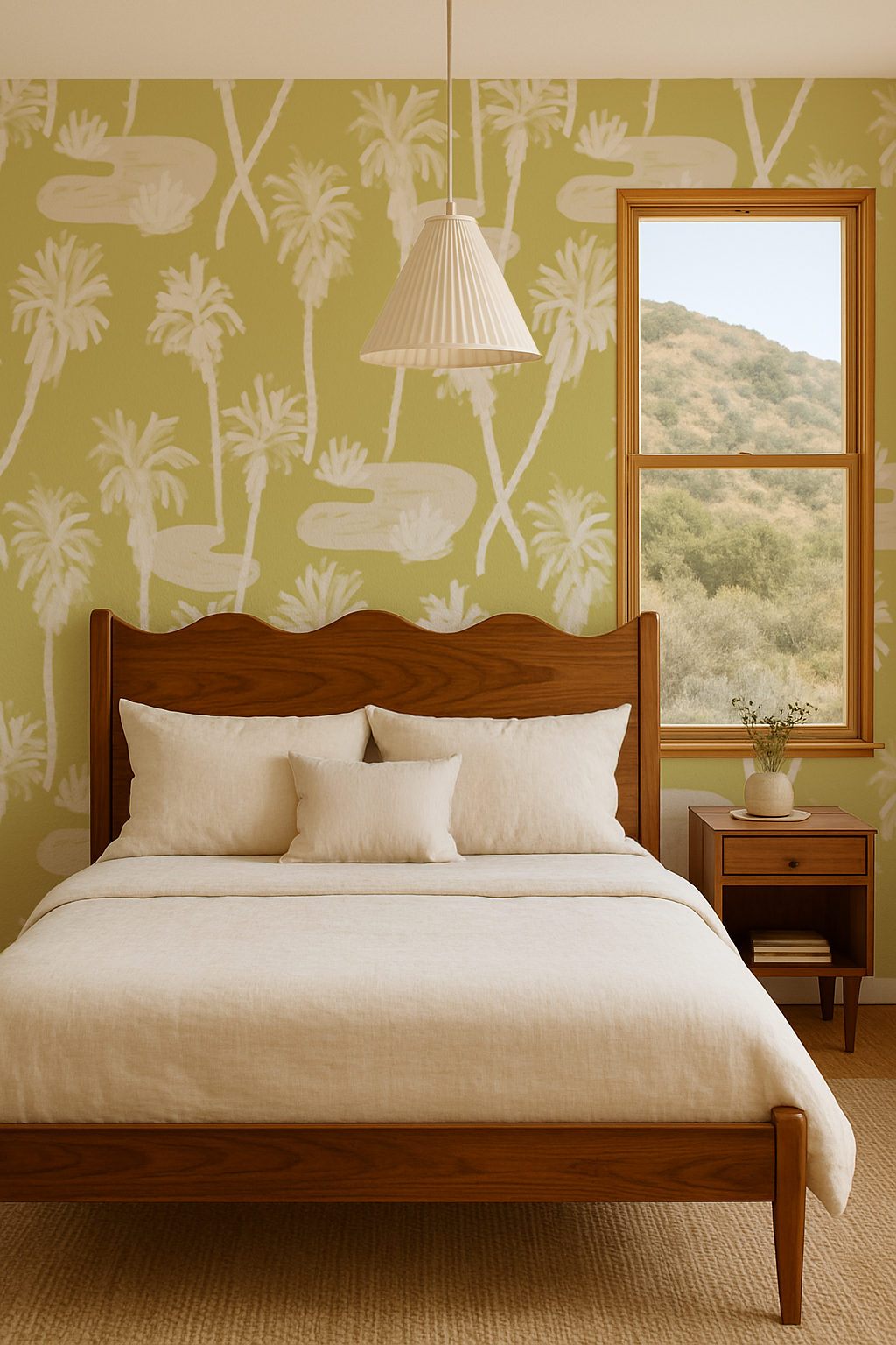 Palm Oasis Wallpaper, lemon and white