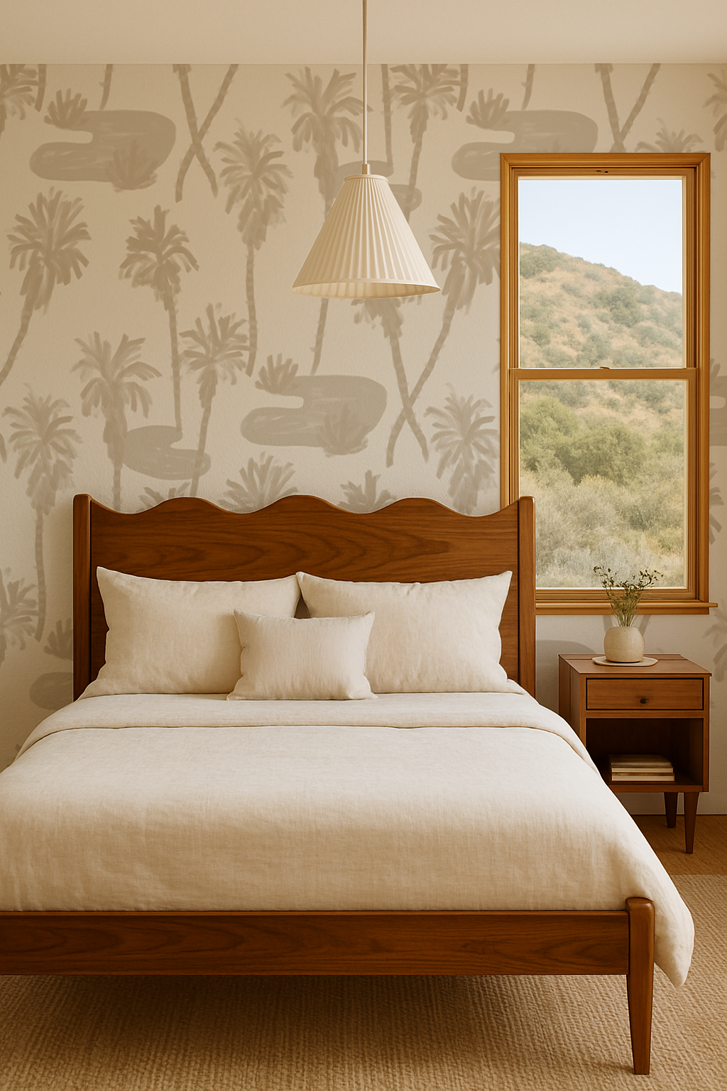 Palm Oasis Wallpaper, white and tan