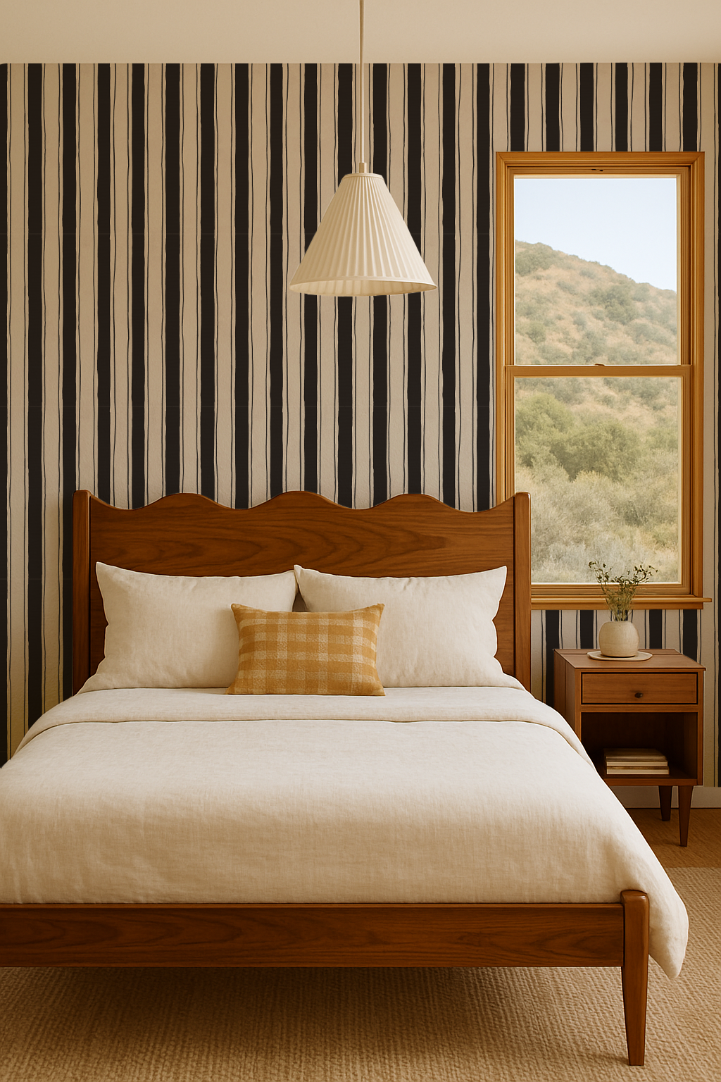 Riviera Stripe Wallpaper, off-white and black