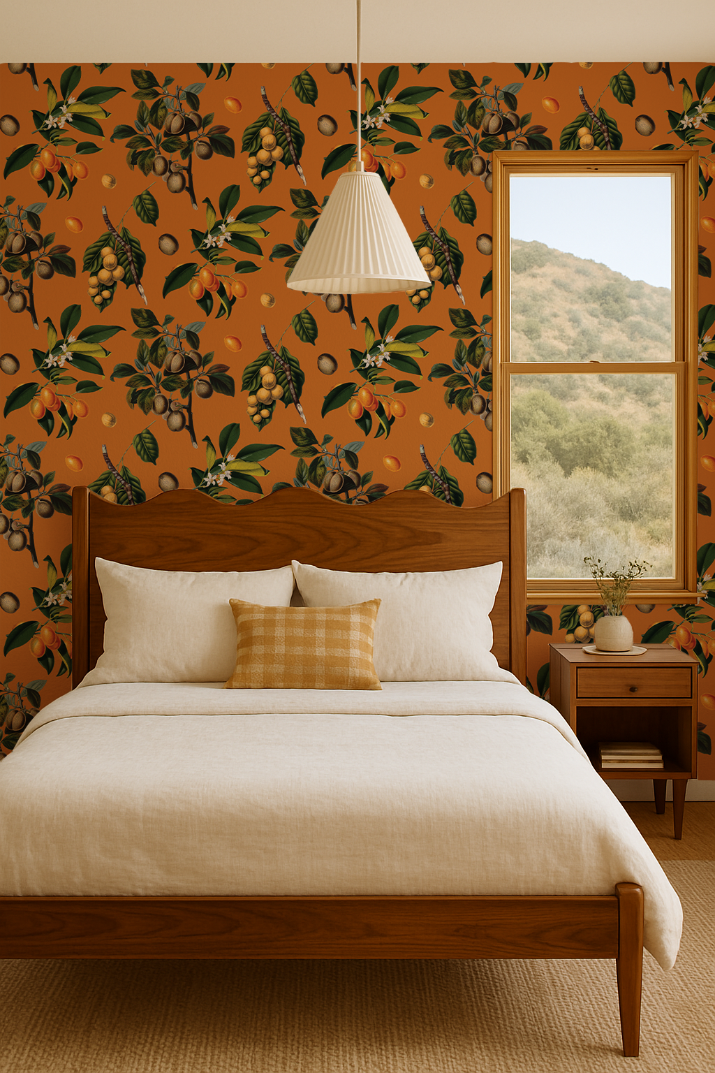 Vintage Orchard Wallpaper, orange