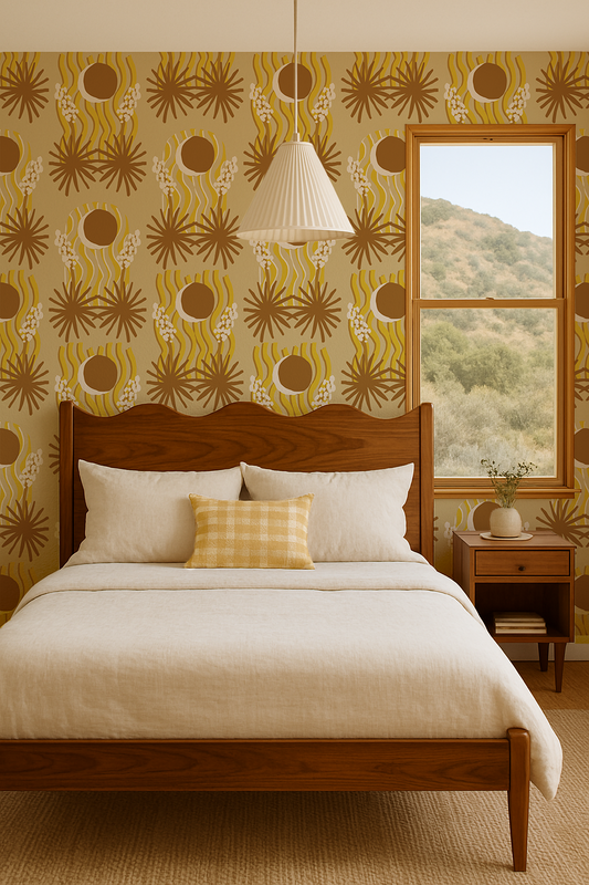 Yucca Moon Wallpaper, yellow and rust