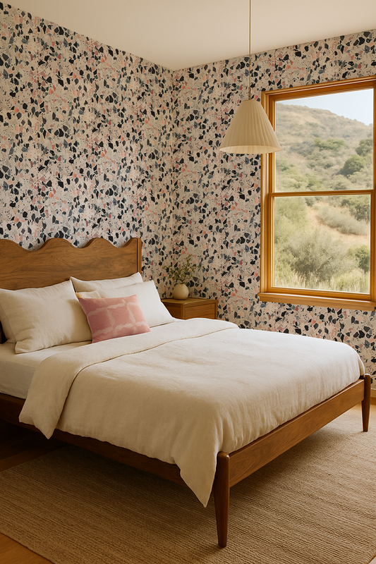 Mojave Terrazzo Wallpaper, mauve and gray