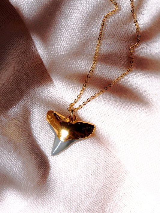 Black Gold Dipped Shark Tooth Necklace - Mano Niho Kahi Black