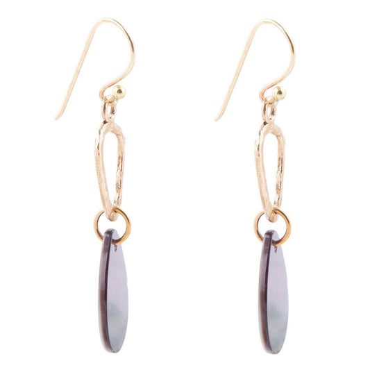 Black Mother of Pearl and Bronze Drop Earrings