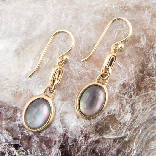 Black Mother of Pearl and Golden Bronze Drop Earrings