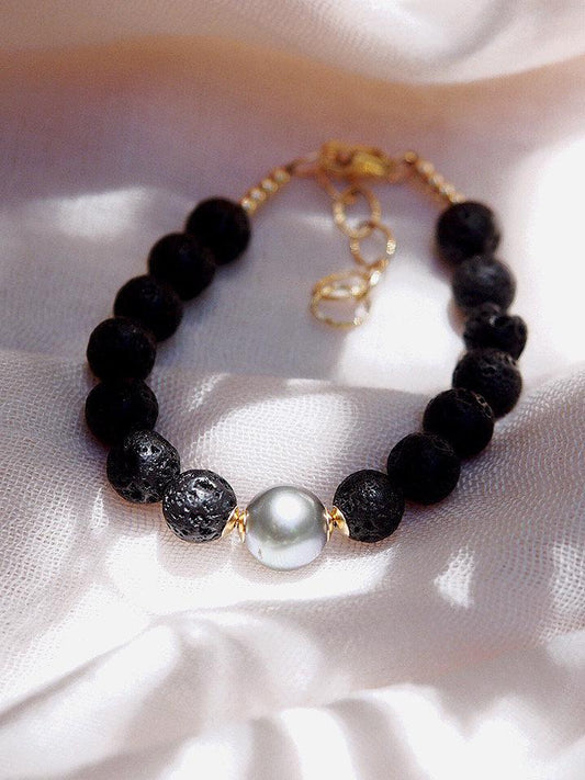 Black Lava and Tahitian Pearl Bracelet - Roselani