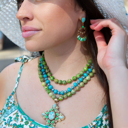 Legacy Blue Turquoise Golden Post Drop Earrings