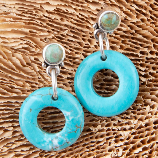 Blue Magnesite Donut Sterling Silver Drop Earrings