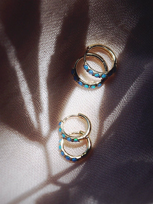Blue Opal Huggie Hoop Earrings - Kehaulani