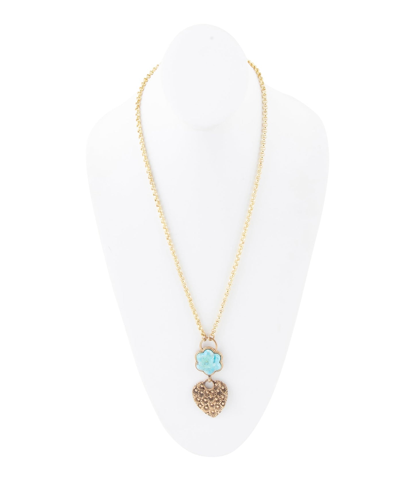 Blue Turquoise Flower Golden Necklace