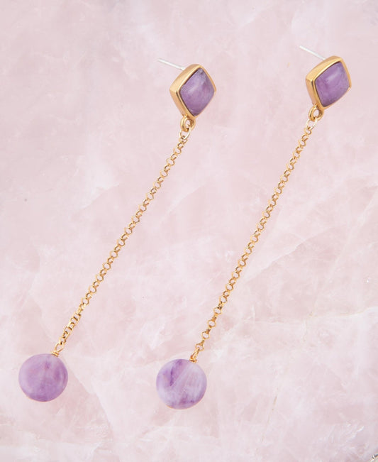 Chained Up Purple Amethyst and Golden Bronze Dangle Earrings