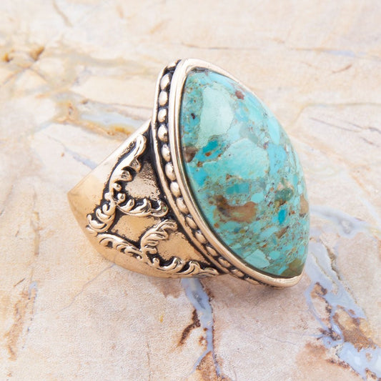 Champion Blue Turquoise Golden Cocktail Ring