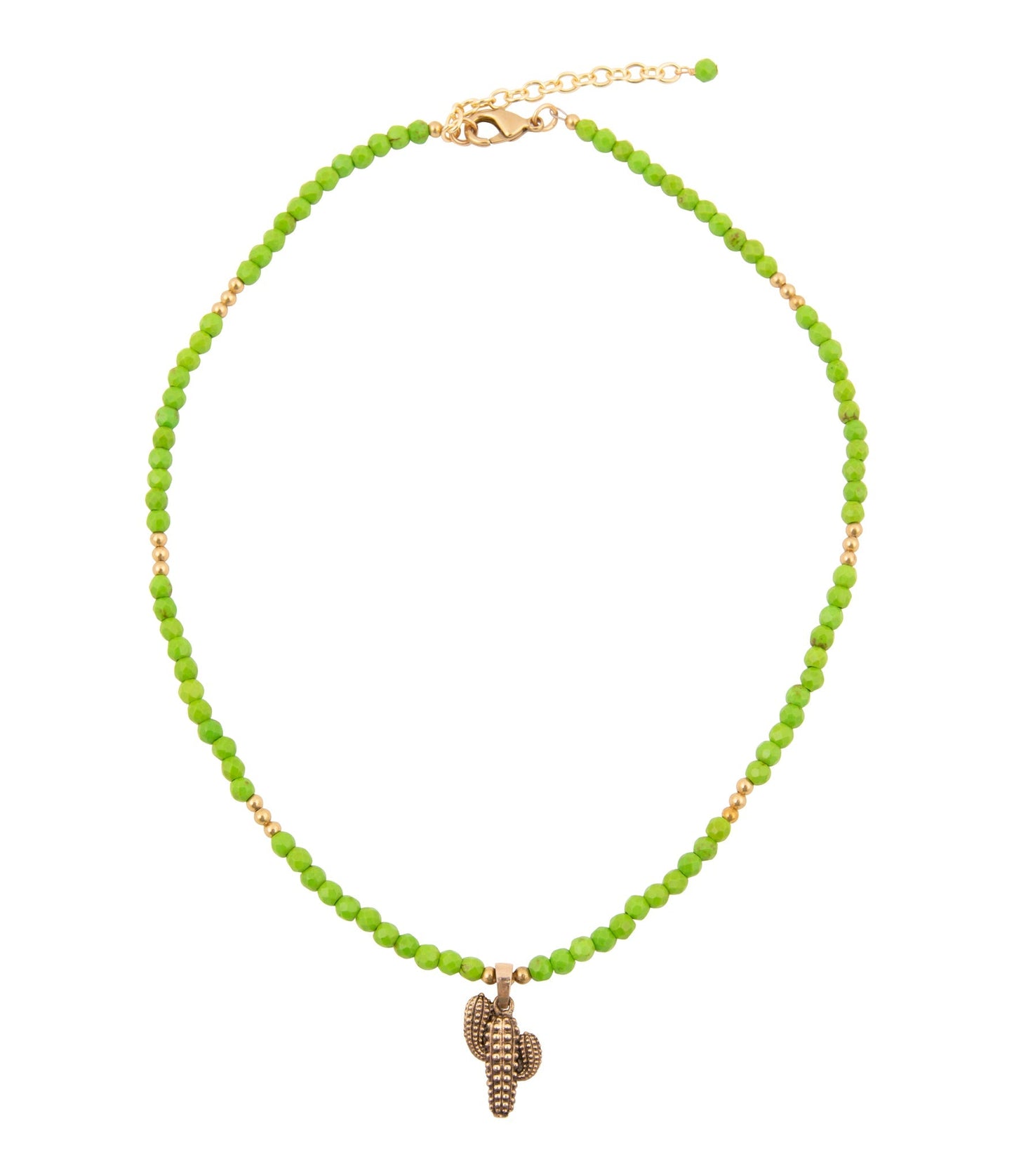 Charmed Cactus Lime Green Turquoise Golden Pendant Necklace